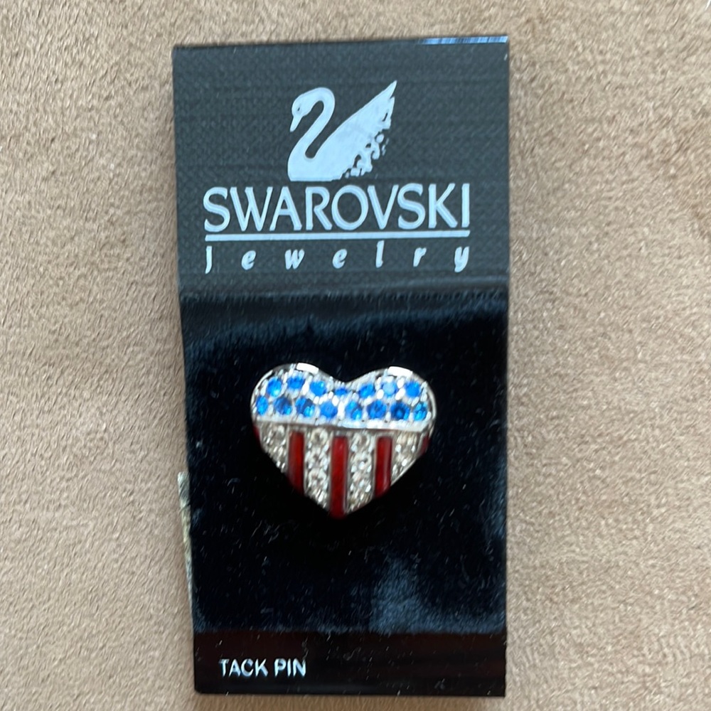 Swarovski American Flag Heart Pin 9/11 Authentic